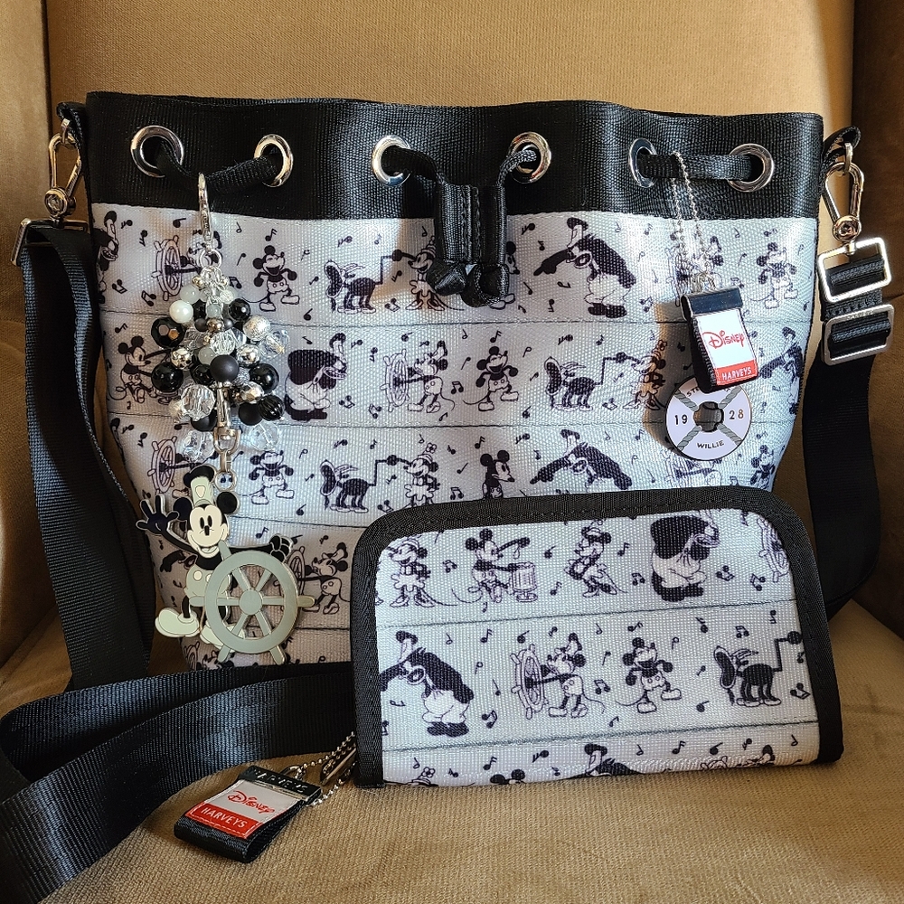 Harveys Seatbelt Bag - Steamboat Willie Park Hopper, Wallet, and Purse Charm